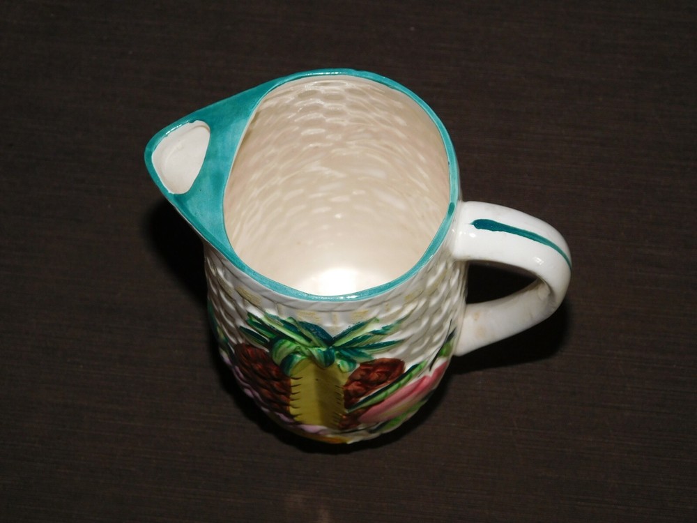 VINTAGE KITCHEN 8 3/4" HIGH CERAMIC PINEAPPLE GRAPES APPLES PITCHER
