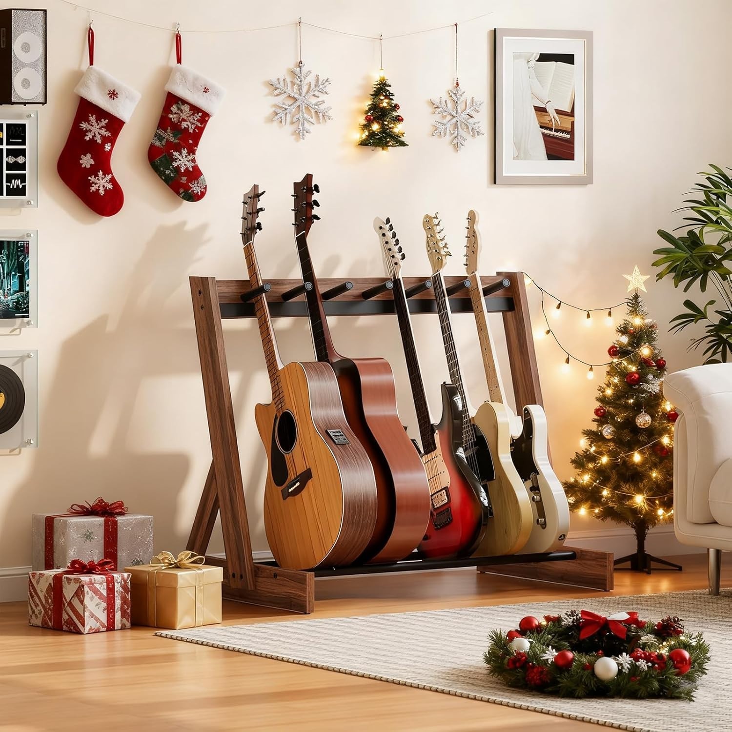 Guitar Stand, Hardwood Guitar Rack for Multiple Instruments, Multi-Guitar Sto...