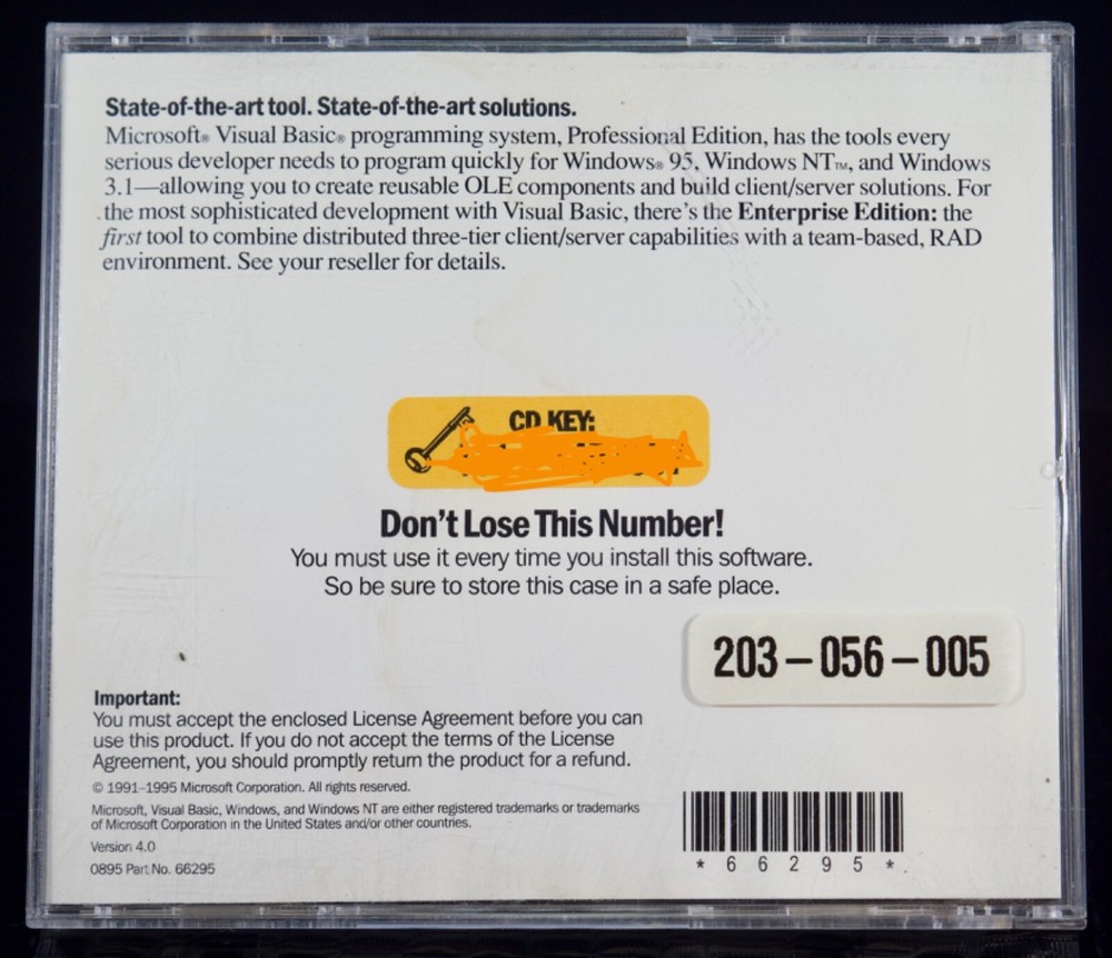 Microsoft Visual Basic Professional Edition 4.0 UPGRADE & CD Key Windows 95