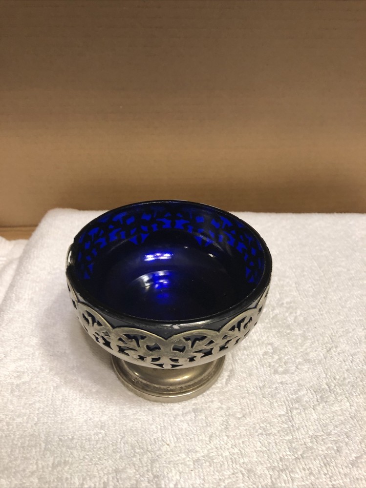 William Adams silver plated stand with blue glass bowl