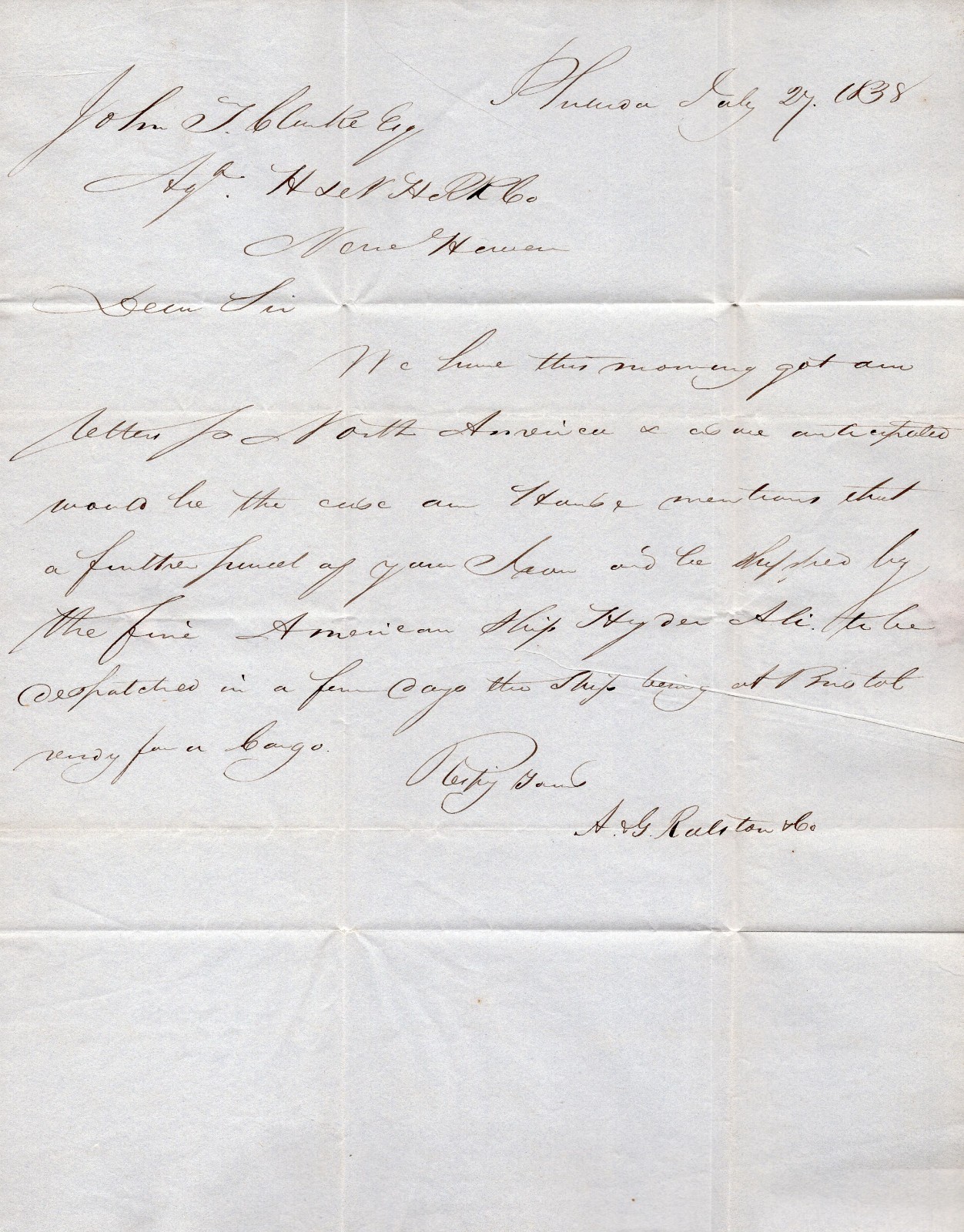 U.S. 1838 Philadelphia Stampless Folded Letter Business Content