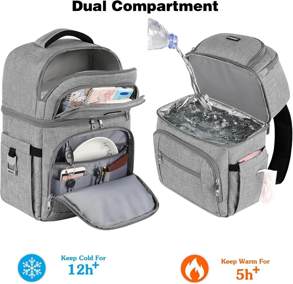 Cooler Backpack,Insulated Backpack Leakproof Double Deck Grey