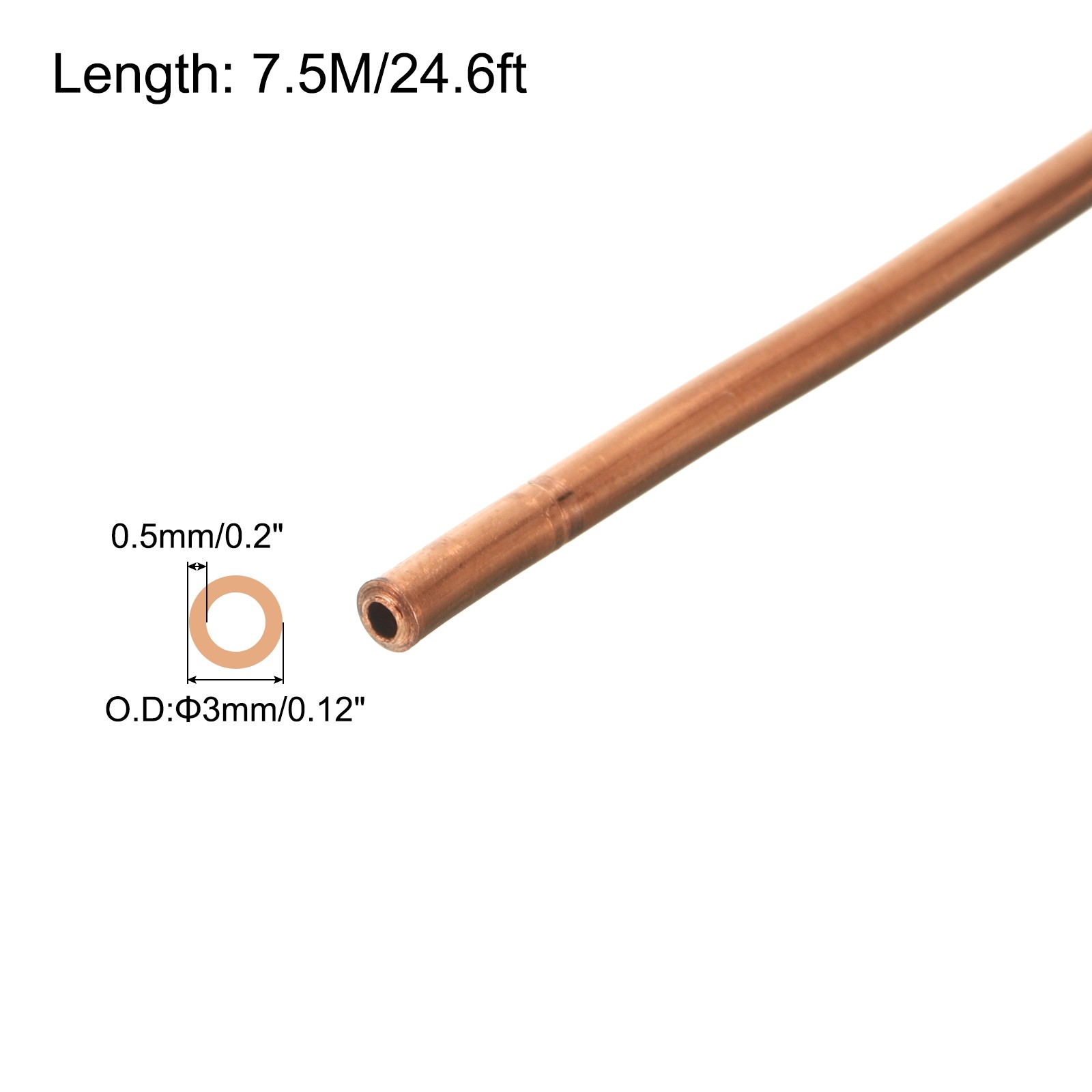 Copper Tube 1/8" OD 24.6Ft 1/64" T Refrigeration Pipe Seamless Hollow Metal Soft