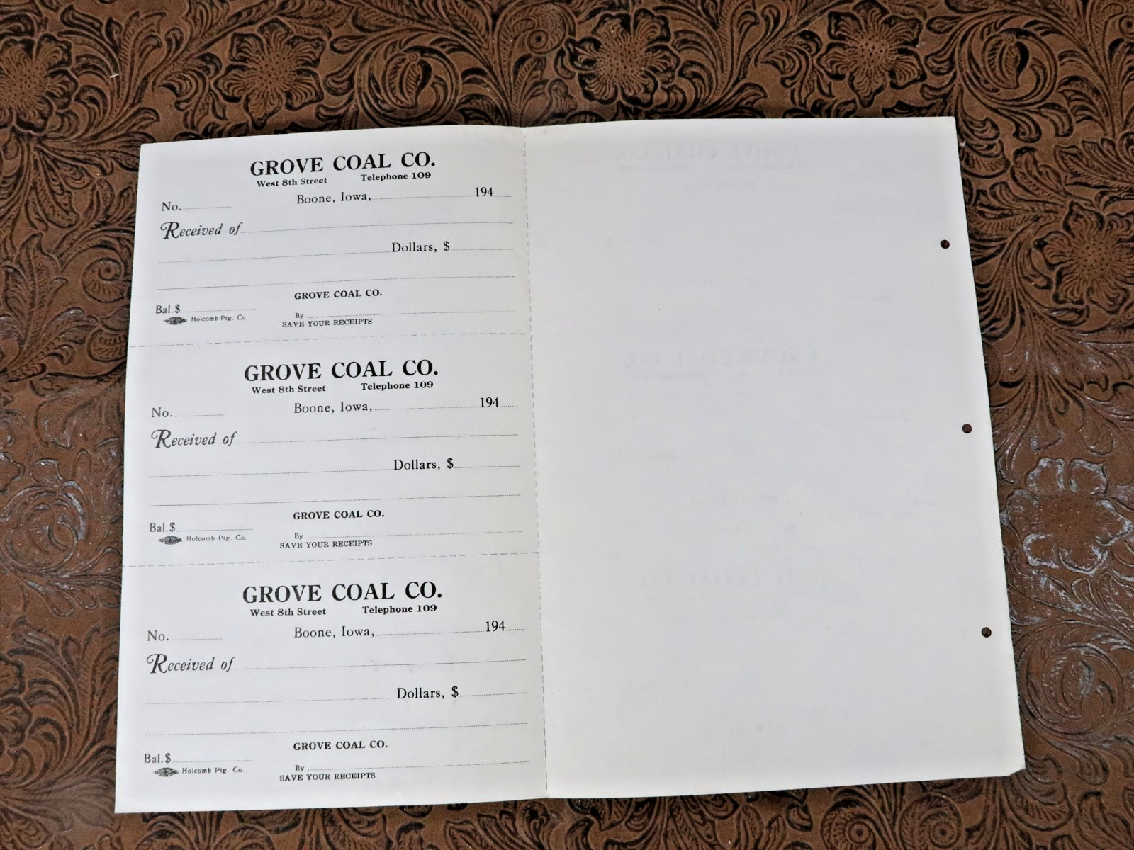 Grove Coal Company Boone Iowa Receipts