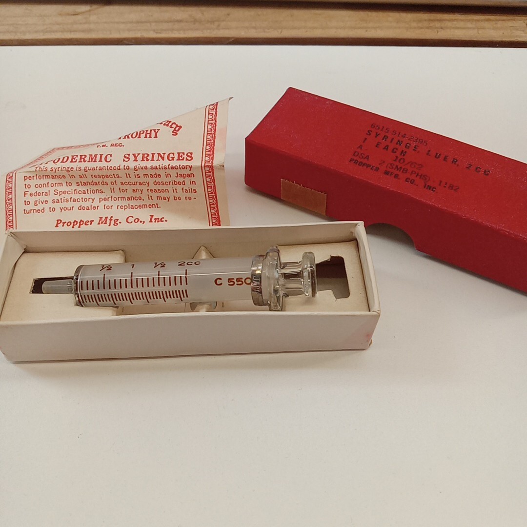 Vintage Glass Syringe Luer 2cc Original Package Propper Trophy 1960's READ
