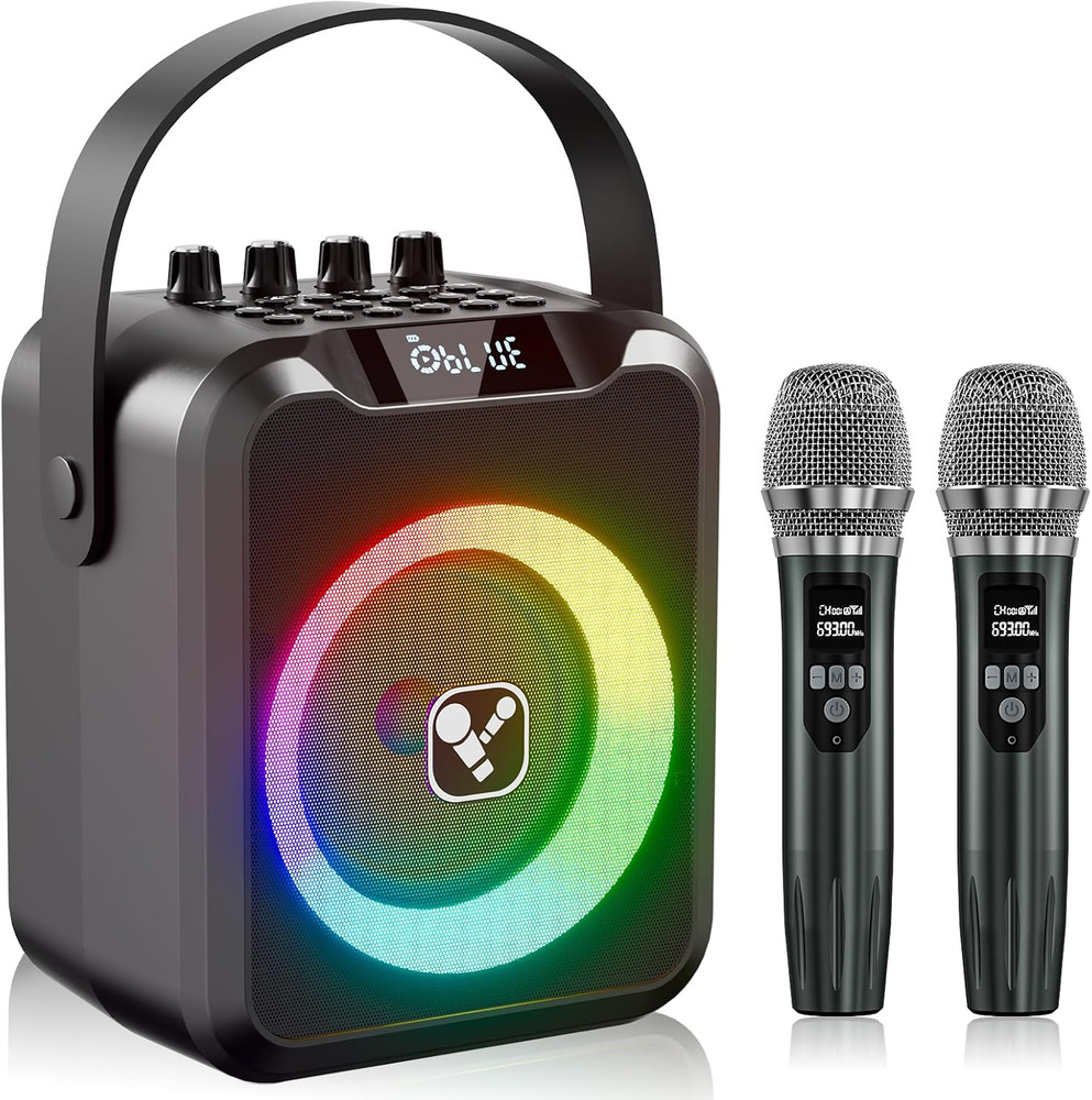 Wireless Karaoke Machine with 2 Mics, Voice Changer & Bluetooth Speaker