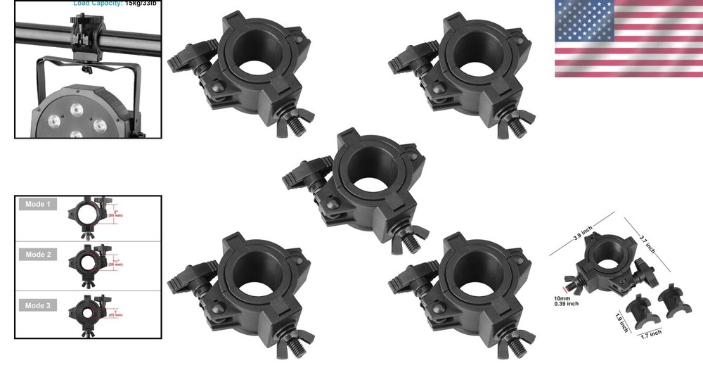 33lb Load Capacity Lighting Clamps - 5 Pack for Secure DJ & Spotlight Mounting