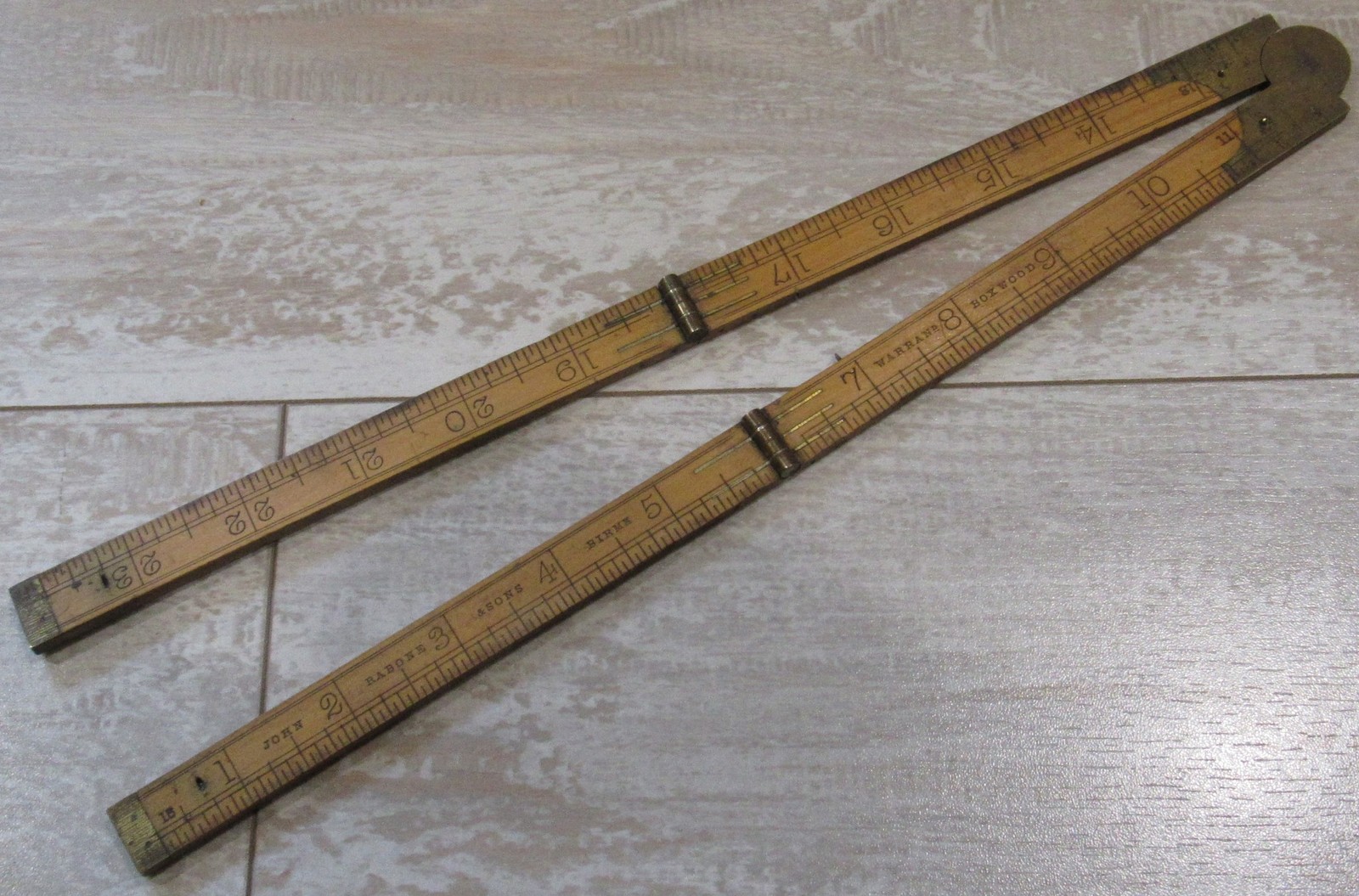 Vintage John Rabone & Sons No 1377 Boxwood Brass Folding Ruler 24'' Birm England