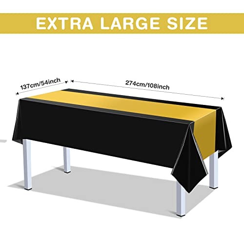 Pcs Plastic Tablecloth Set Disposable Rectangle Table Cover 3 Black and Gold