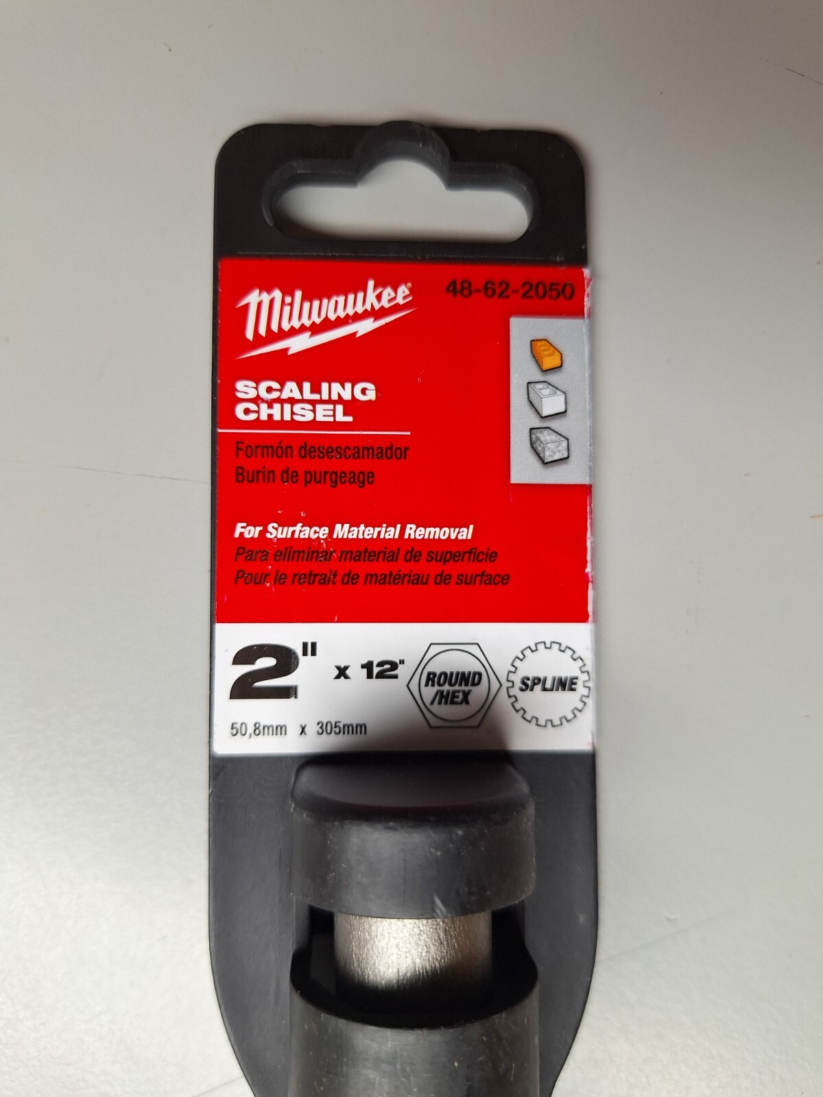 Milwaukee 48-62-2050 2" x 12" Demo Scaling Chisel - ROUND/HEX SPLINE Shank