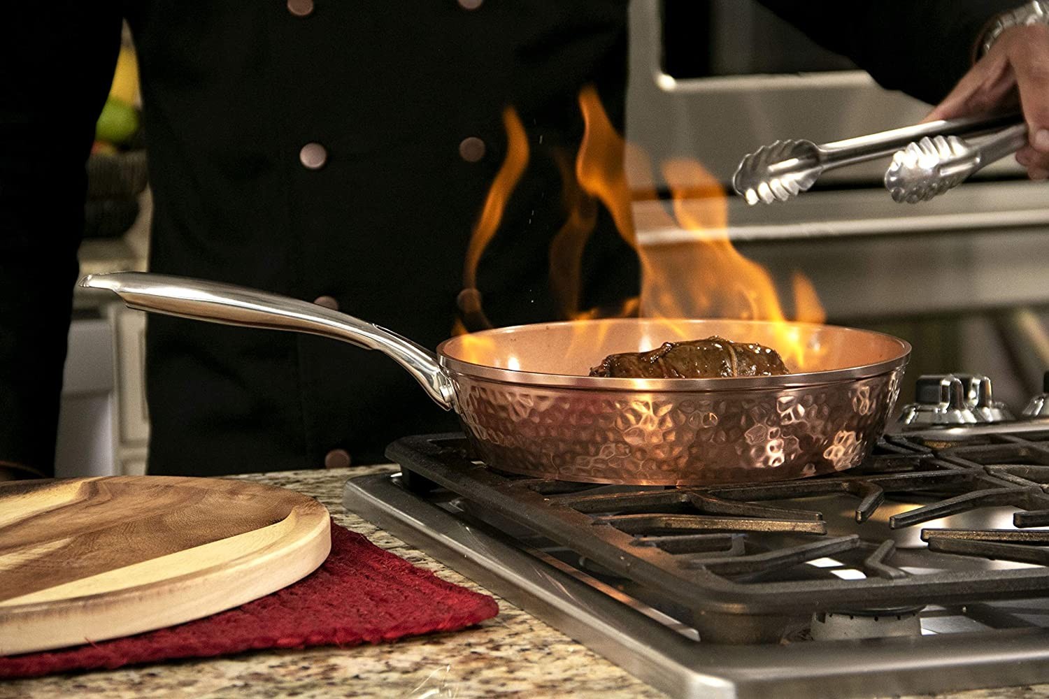 Gotham Steel Hammered 10 Inch, Non-Stick Frying Pan with Lid, Ceramic Cookware