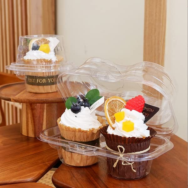 30 PCS Clear Cupcake Boxes 2 Compartment Plastic Stackable Muffin Carrier