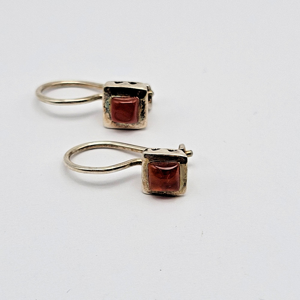 Sterling Silver Carnelian Square Pierced Triangle Side Drop Dangle Earrings