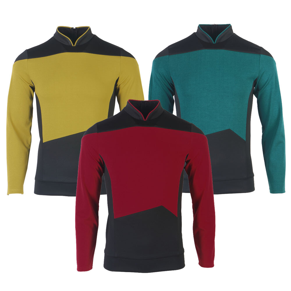 The Next Generation Picard Red Starfleet Uniforms TNG  Data Gold Blue Top Shirts
