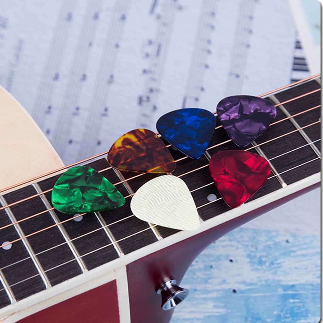 100pcs Guitar Picks Celluloid Thin Acoustic Electric Plectrums Colorful 0.46MM