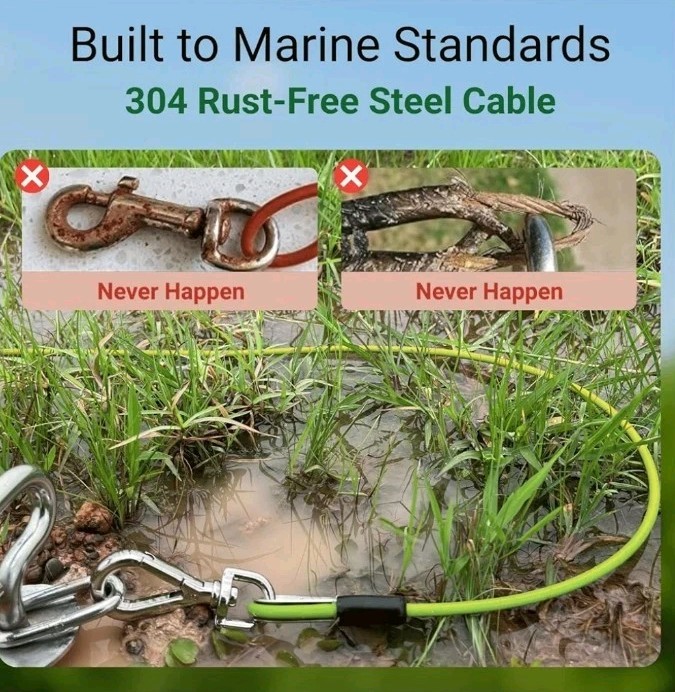 Heavy Duty Chew Proof Dog Tie Out Cable 20 Ft, Rotating Hooks, For All Sizes Dog