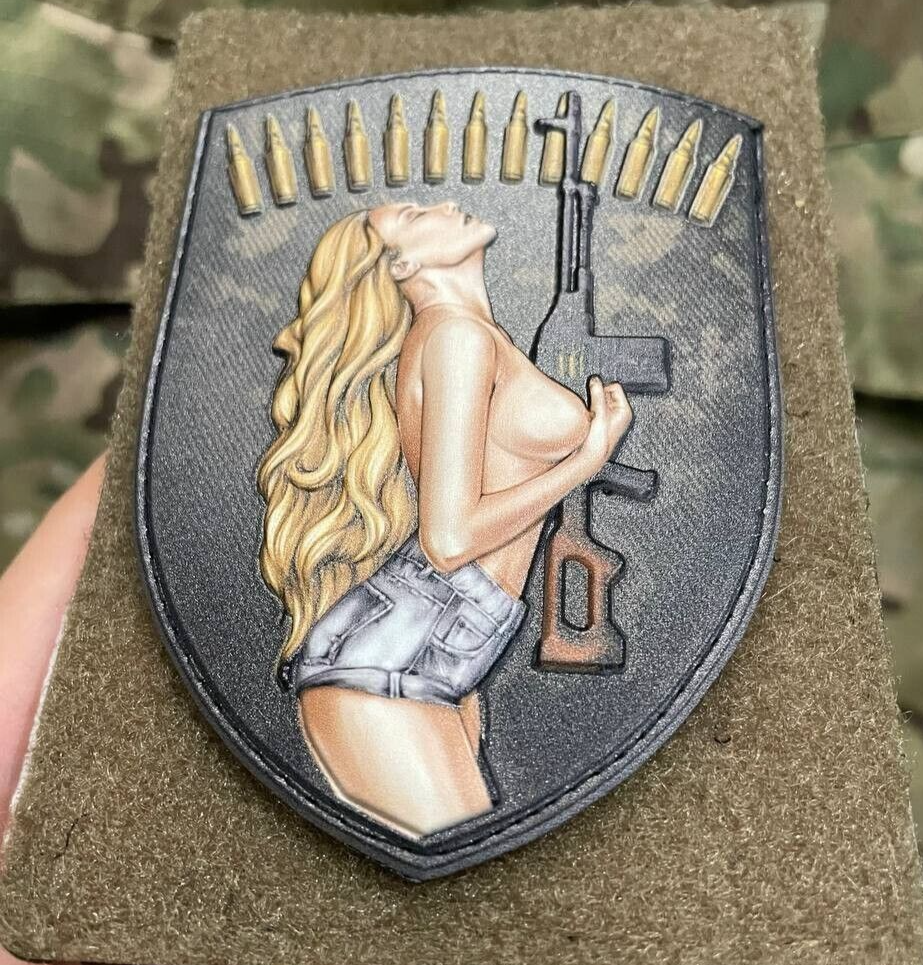 Morale Army Patch Nude Blonde Girl with AK Pixel Tactical Badge Hook PVC 3 D