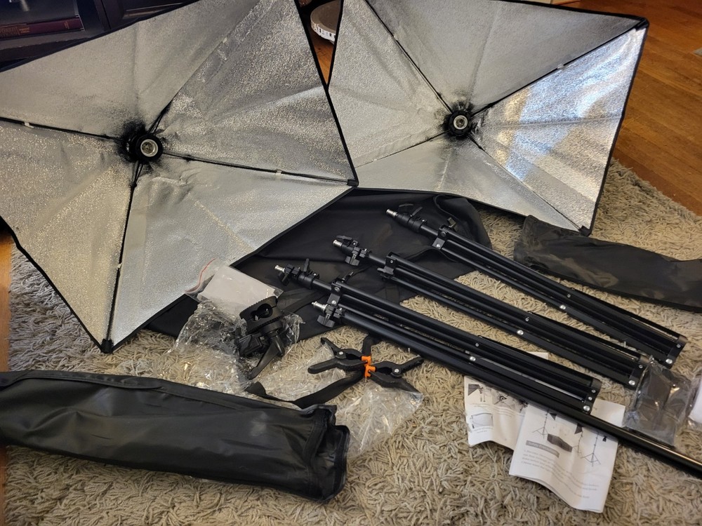Photography Lighting Kit: 3  Flash Stands + 2 Light Boxes