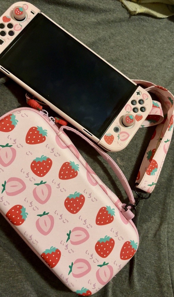 Nintendo Switch OLED Console Bundle w/ Joy-Cons & Strawberry Carrying Case