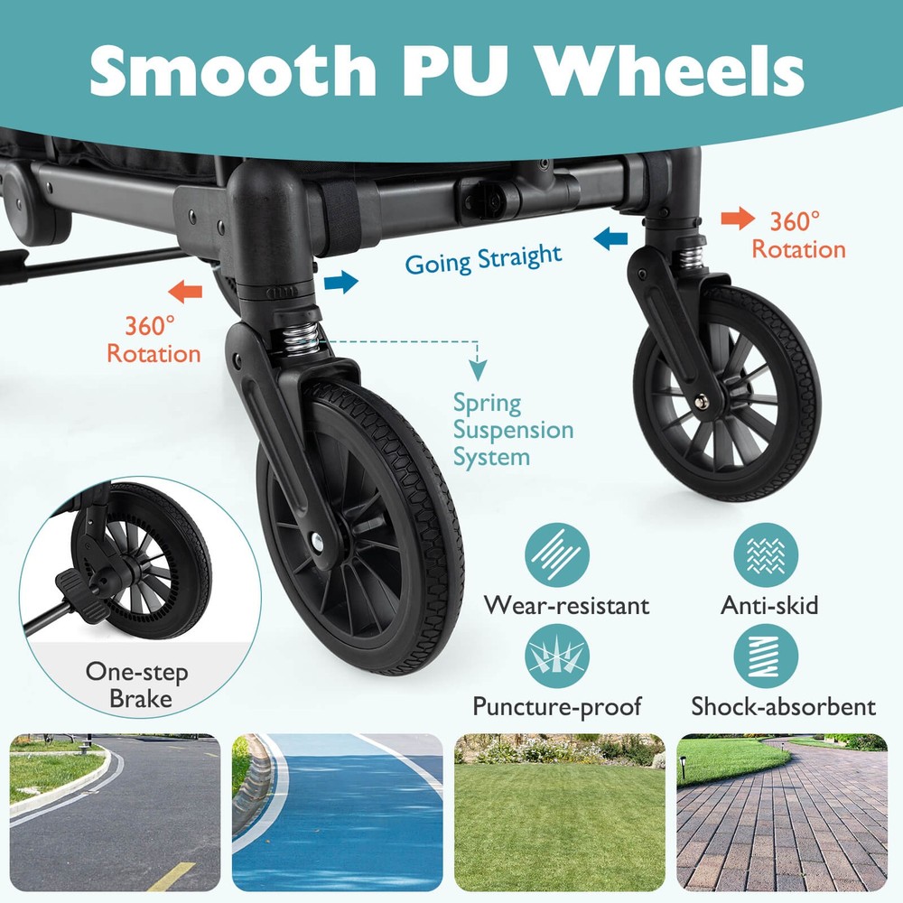 Wagon Stroller for 2 Kids Push Pull Double Stroller with Adjustable Handle