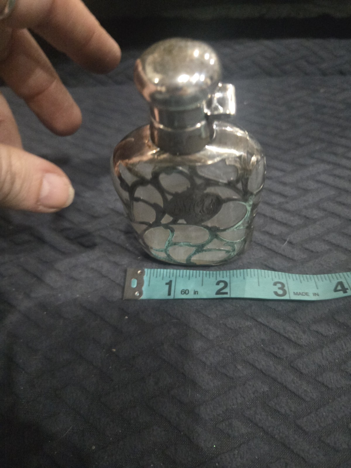 U23143 ANTIQUE Overlay STERLING Small FLASK With Engraved Initials G2U