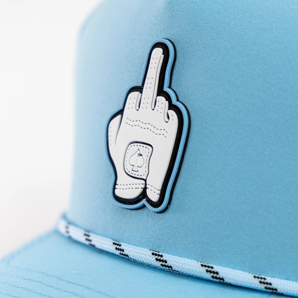 NEW Pins & Aces Middle Finger Perforated Rope Snapback Hat Cap - Baby Blue