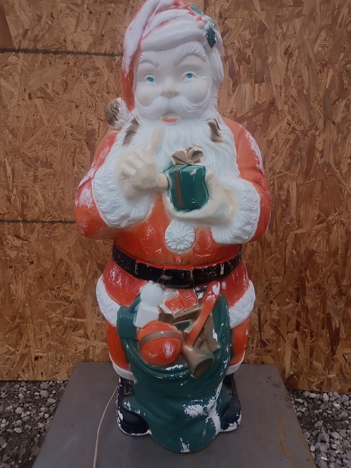 Vintage 45”T Poloron Whispering Santa With Toy Sack Blow Mold Christmas Decor
