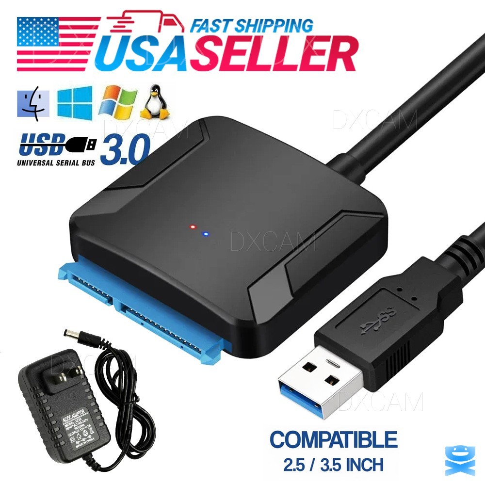 USB 3.0 to SATA III Adapter For 2.5" 3.5" SSD HDD Hard Drive - With Power Supply