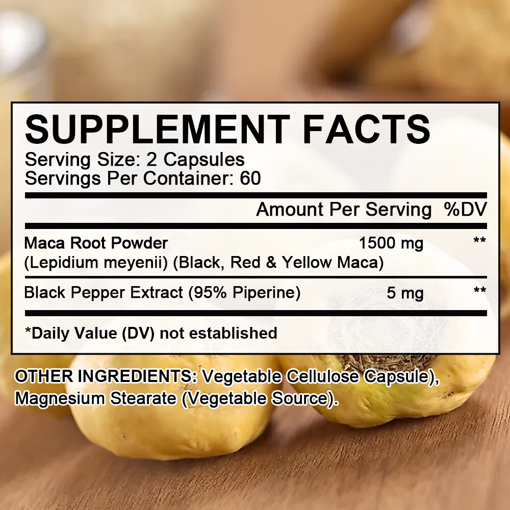 MACA ROOT 1500 MG POTENCY SUPPORT POWER ENERGY CAPSULES PERFORMANCE
