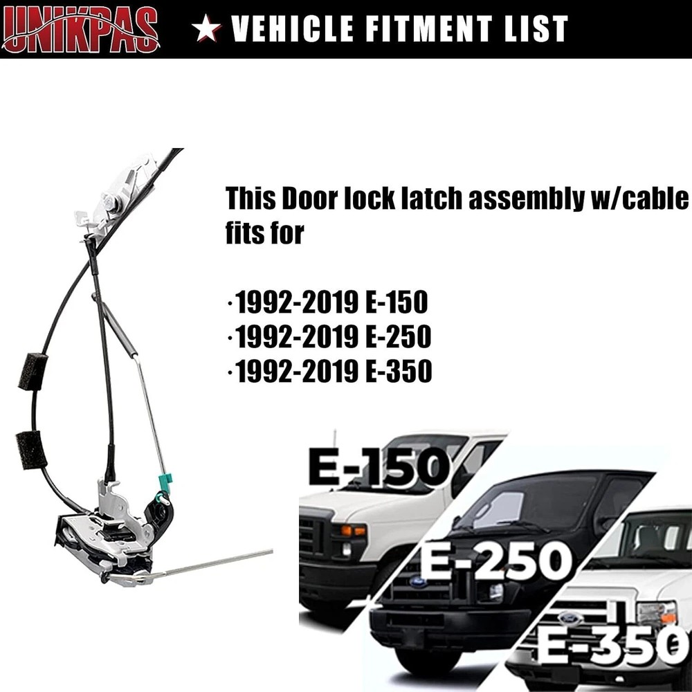 Door Latch Assembly W/cable&rod Compatible For Ford E150 E250 E350 Rear Right Ca