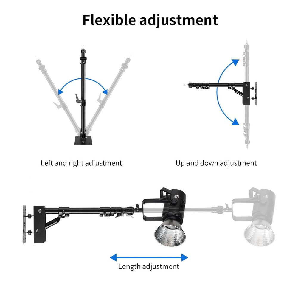 Wall Mount Triangle Boom Arm 39.37inch/100cm, Ring Light Mount Support 180°Fl...