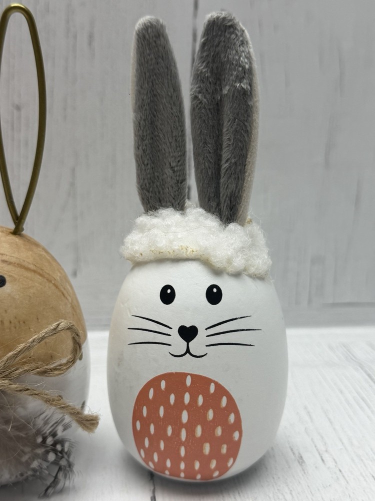 Wood Easter Bunny Egg Figurines Set Spring Table Shelf Decor