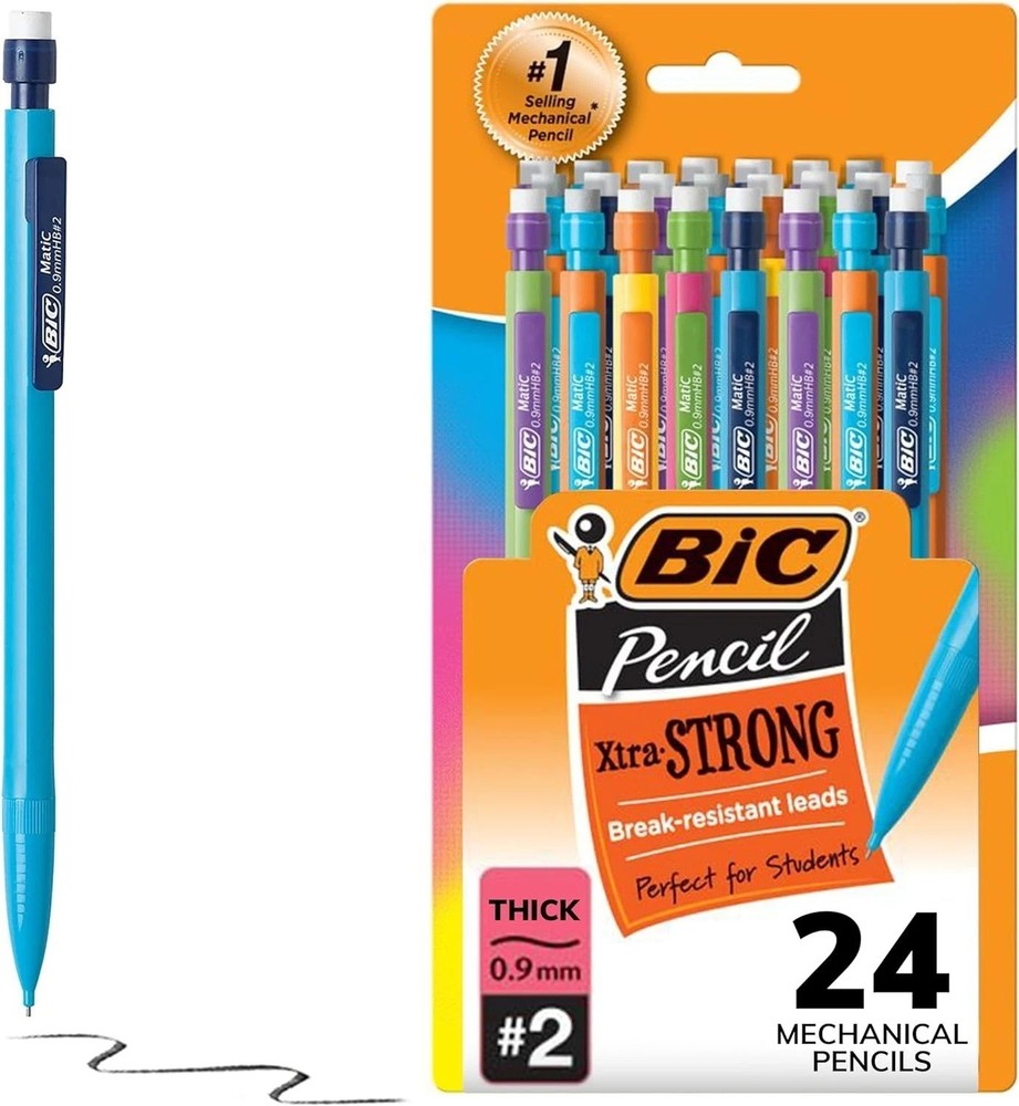 BIC Xtra-Strong Mechanical Pencil, 0.9mm, #2 Assorted Colors, 24 Count