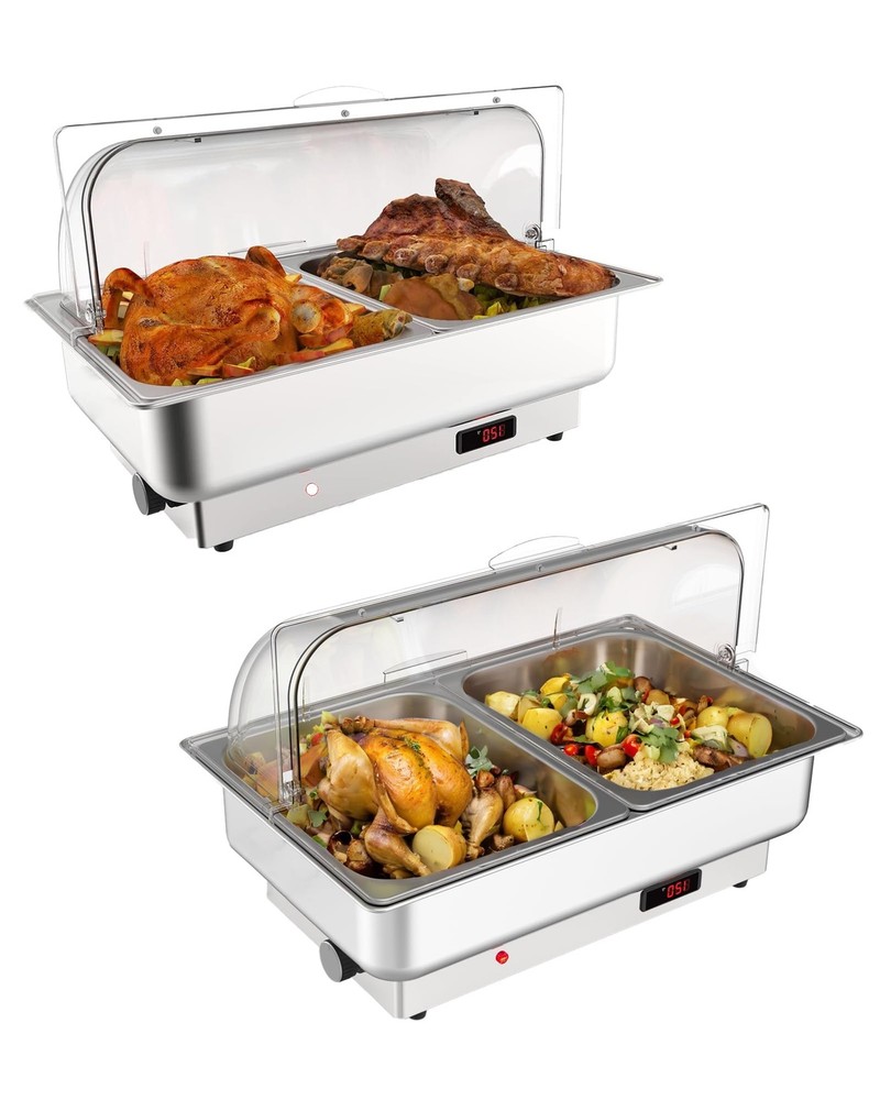 2 Pack 2x4.5QT Half-Size Electric Chafing Dish Set - Temperature Control Buffet