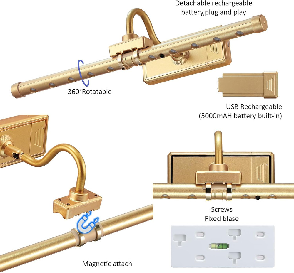 Wireless Picture Light, Remote Control Picture Light with Dimmable, 16" Timer Pr