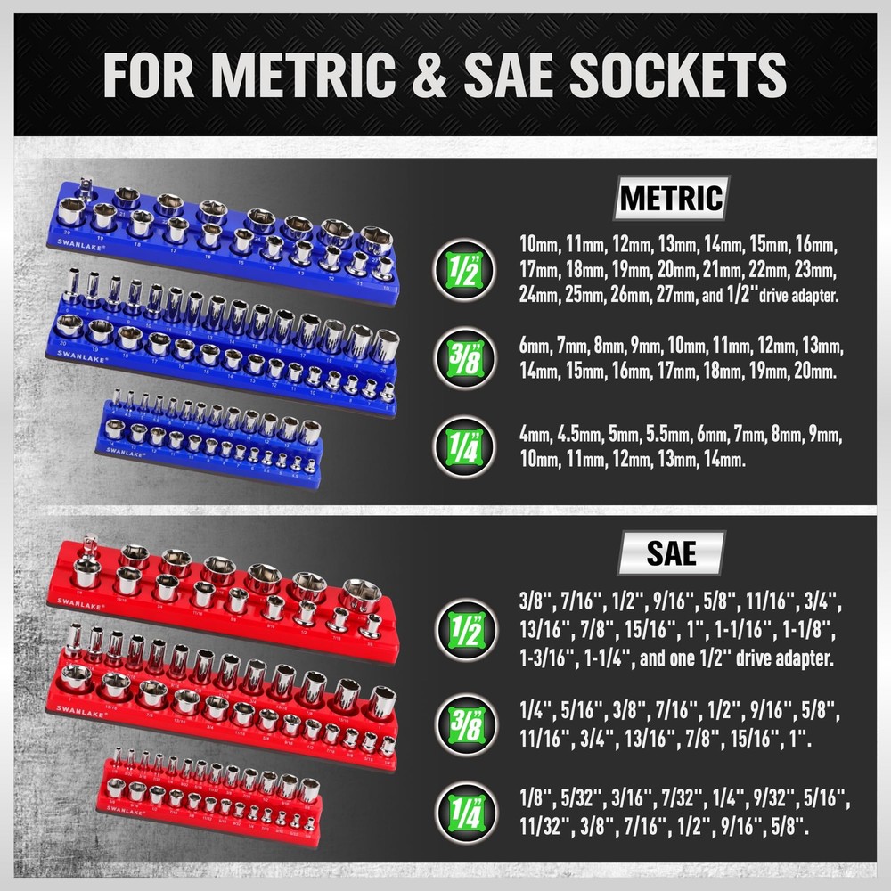 Magnetic Socket Organizer Set, 6PCS Socket Holder, 1/4", 3/8", 1/2" Sockets H...