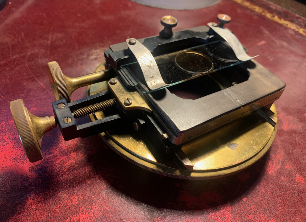 Antique Brass Rotating Mechanical Stage for Watson Van Heurck Microscope c1910