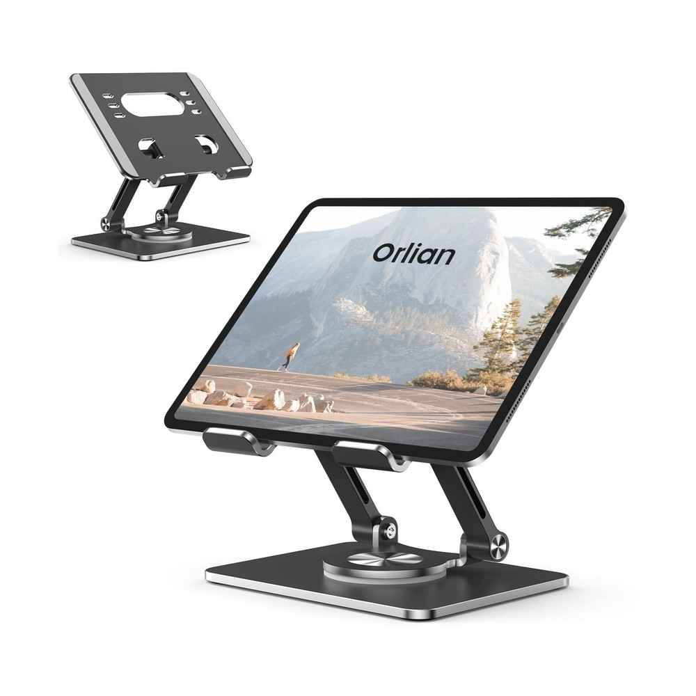 Tablet Stand Holder with Thickened 360°Rotating Base Dual Rod Adjustable Al