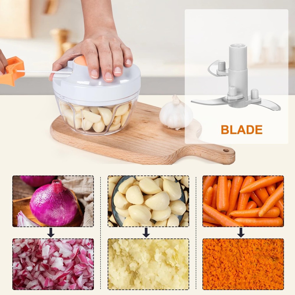 Manual Food Processor Vegetable Chopper, Portable Hand Pull String Garlic Min...