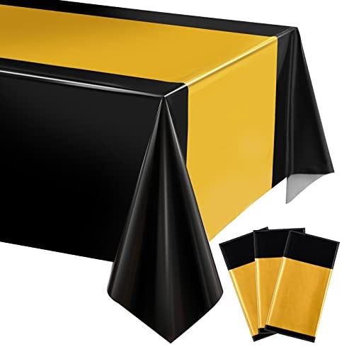 Pcs Plastic Tablecloth Set Disposable Rectangle Table Cover 3 Black and Gold