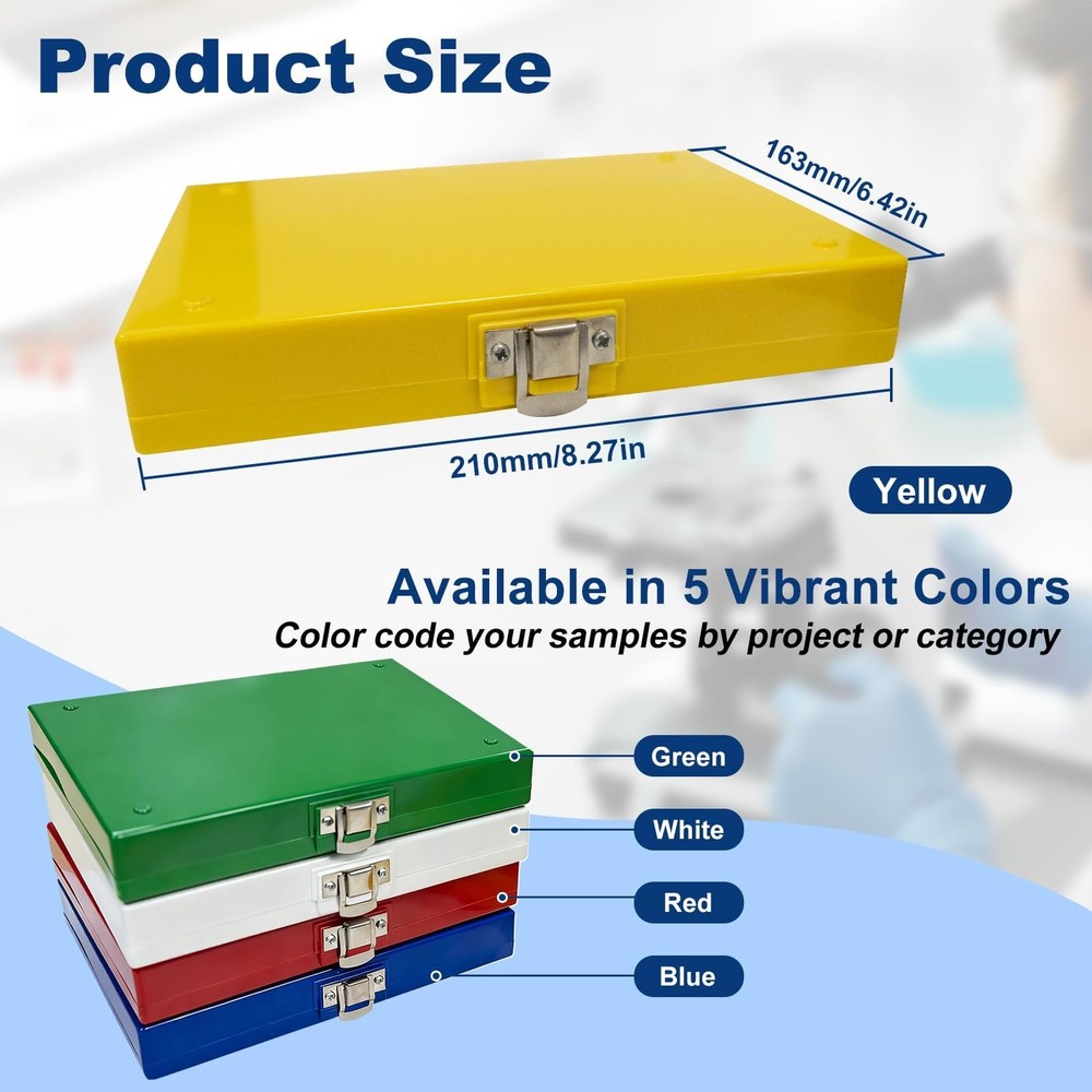 Microscope Slide Storage Box, 100-Place Plastic Microscope Slide Holder with ...