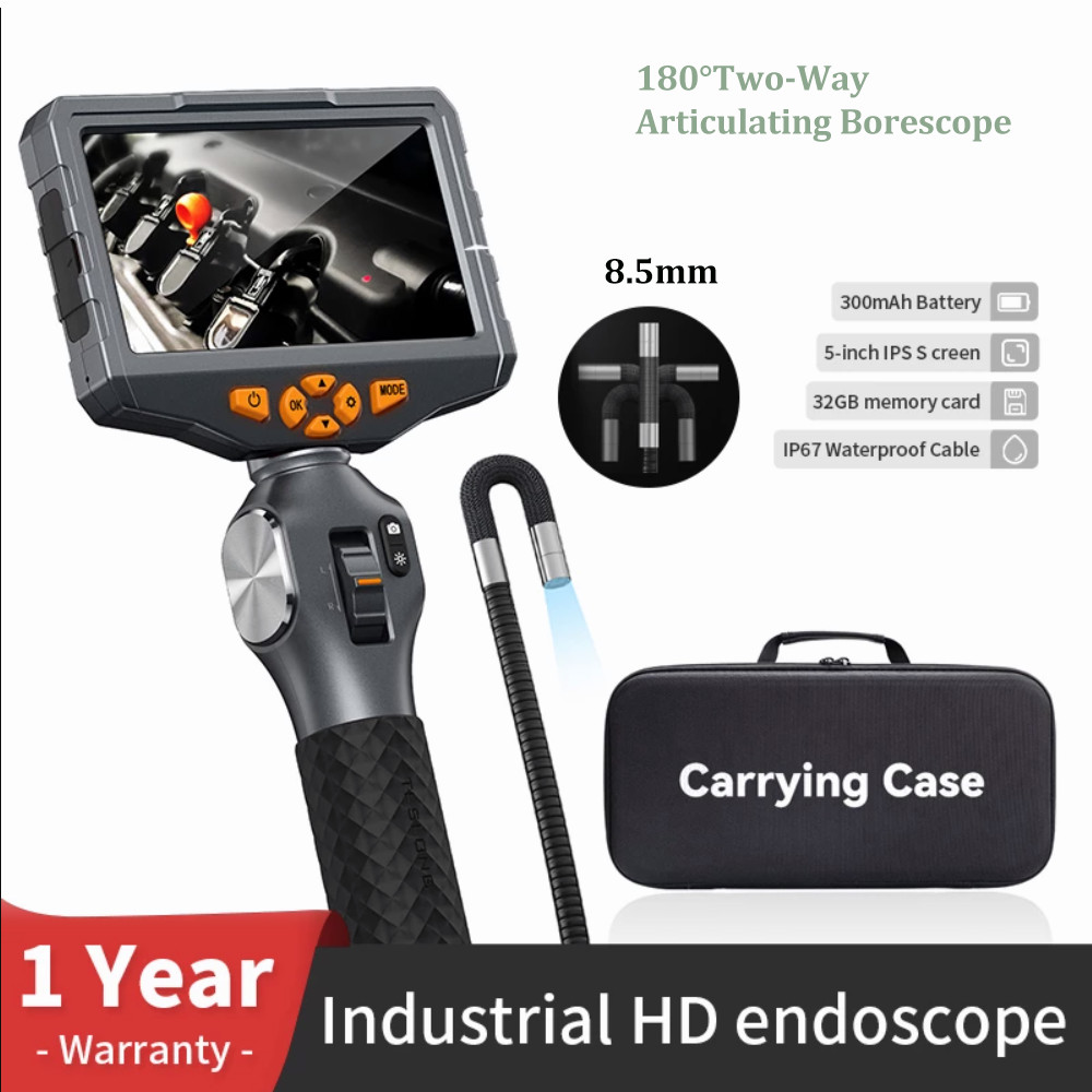 Articulating Borescope Endoscope Inspection Camera w/ Two-Way Articulation Head