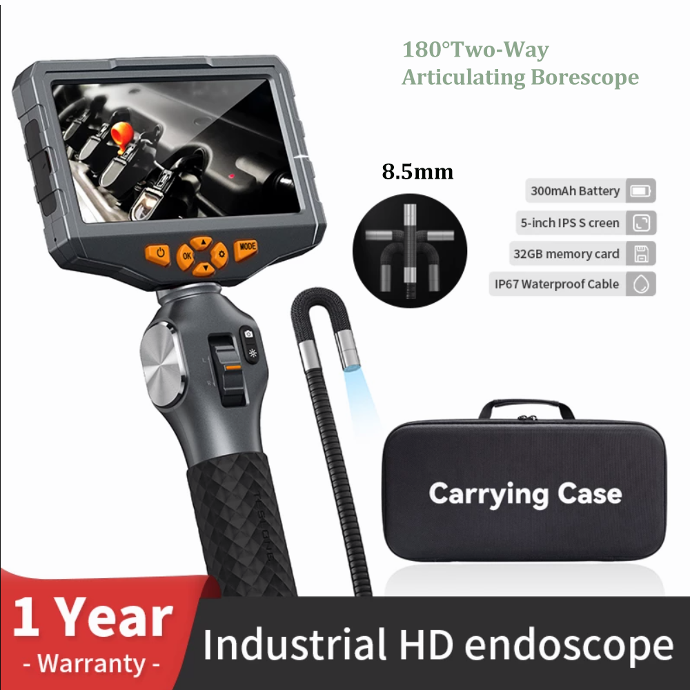 Articulating Borescope Endoscope Inspection Camera w/ Two-Way Articulation Head
