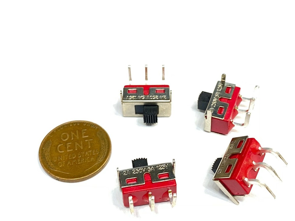 10 PCS Slide Switch SS8-5 2 Position 3 Pin Angled ss000146 Red Right Angle