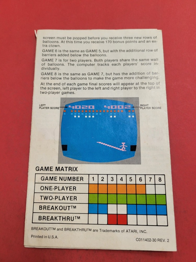 Cricus Atari game program instruction Booklet manual English!!