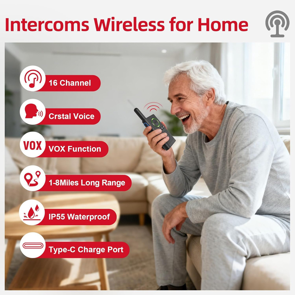 Caregiver Pager Wireless Alert Button Home Intercom System Long Range 2 Way Radi