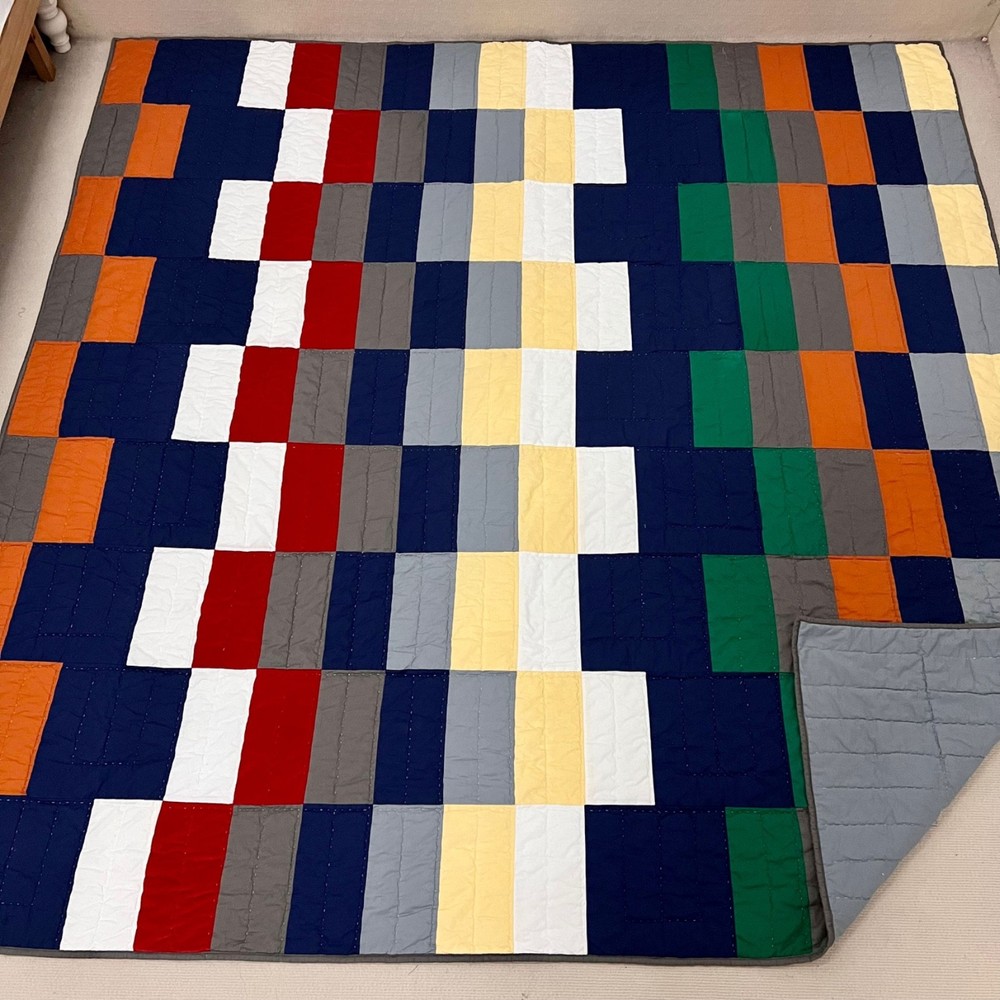 Handmade The Pixel Path Patchwork Queen Size Cotton Finished QUILT Hand Stitched