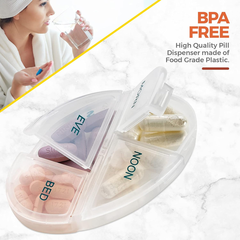Weekly Pill Organizer, 1 Dispenser, 7 Stackable Compartments Four Times-A-Day -
