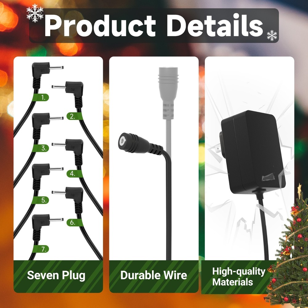 4.9FT+10FT Cable 7 Plug Power Adapter for Hallmark Magic Keepsake Ornaments