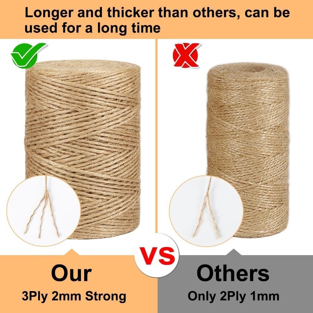 Versatile 2mm Thick Brown Twine String - 656 Feet for Crafts & Garden Projects